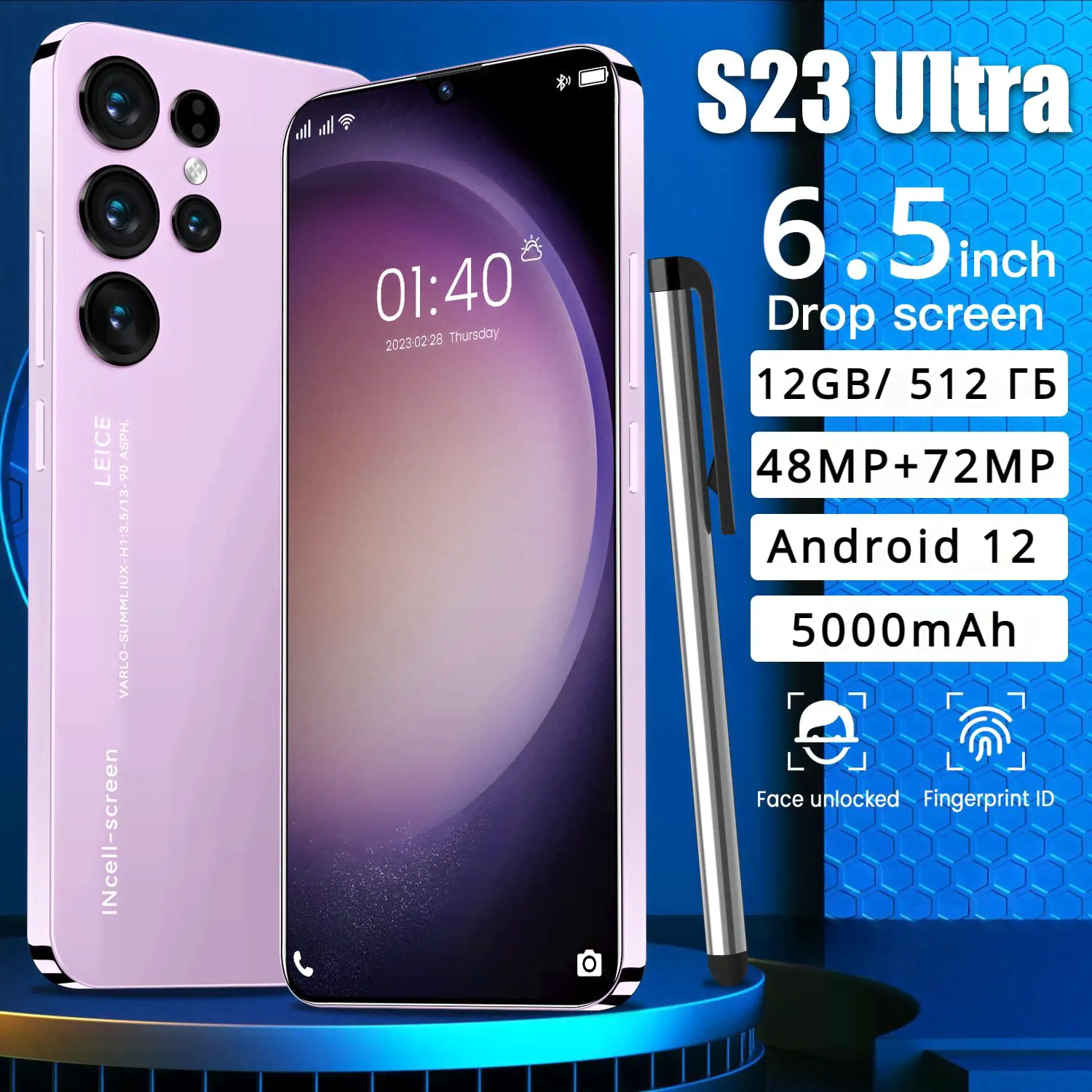 Смартфон S23 Ultra Русская версия Android с поддержкой Google GPS Dual SIM для развлечений и офисов Предпочтительный 12 / 518 ГБ Черный CN 12/256 ГБ, розовый