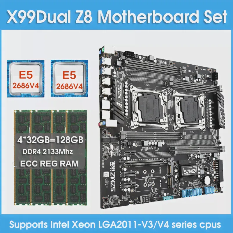 X99 Dual Z8 Dotherboard Kit с 2PCS Xeon E5 2686 V4 и 4*16 ГБ = 64 ГБ DDR4 2133 МГц ECC REG RAM-0