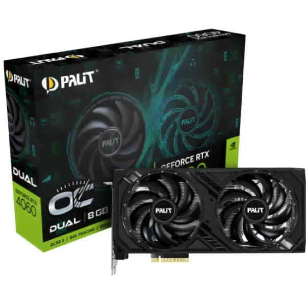 Видеокарта NVIDIA GeForce RTX 4060 8Gb (Palit GeForce RTX 4060 DUAL OC NE64060T19P1-1070D)