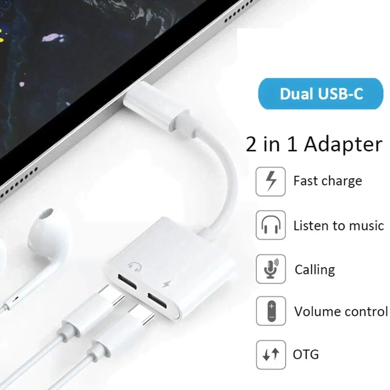 Сплиттер адаптер DAC 2в1 с двумя портами Type-C Dual USB C Adapter-0