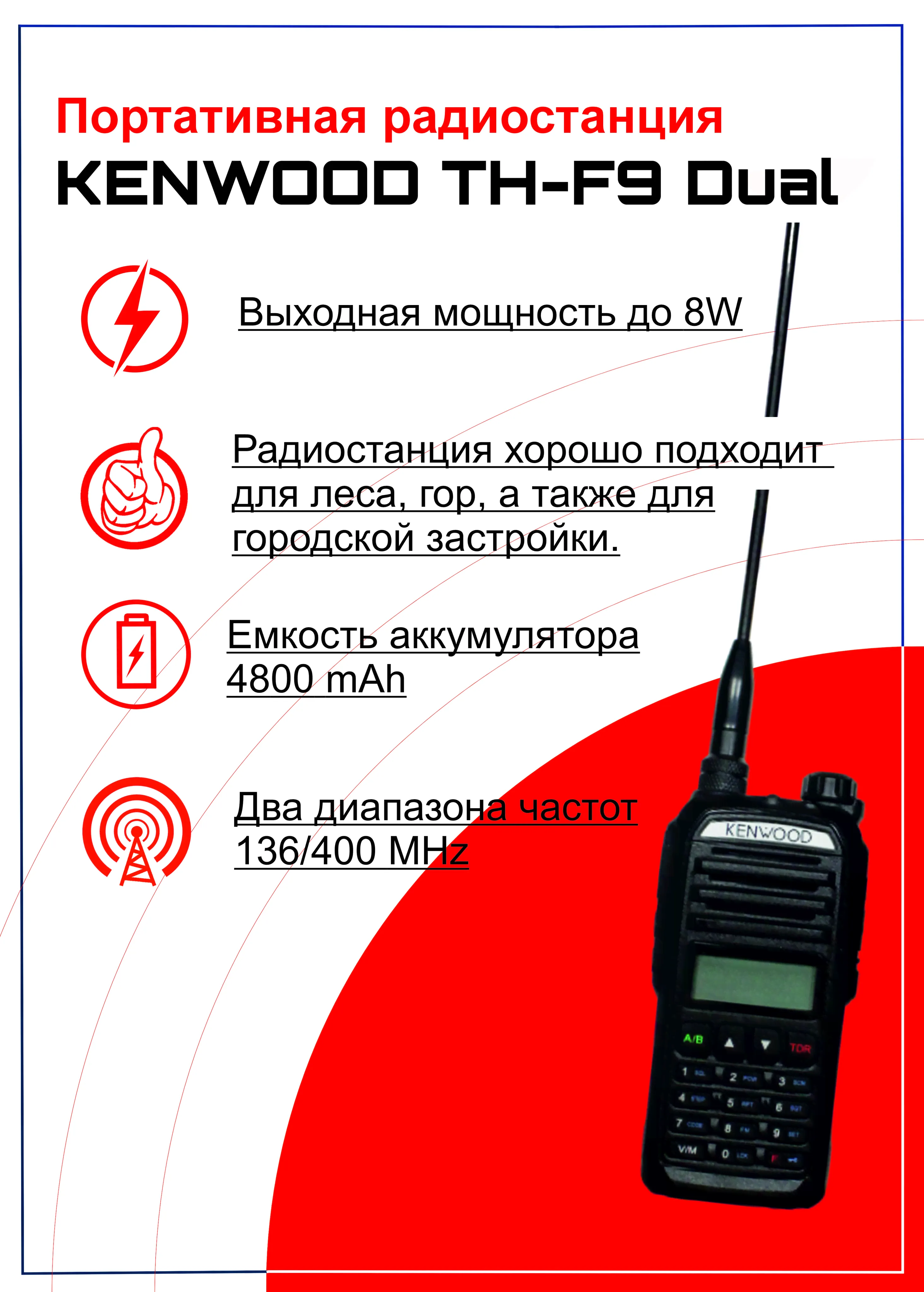 Портативная рация (радиостанция) KENWOOD TH-F9 DUAL BAND-0
