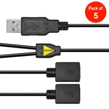 USB 2.0 A Male To Dual USB Female Y Splitter Power Cord Adapter Cable x5 PACK