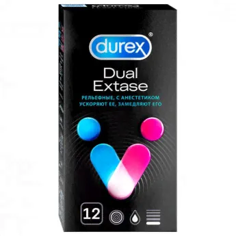 Презерватив Durex Dual Extase рельефные с анестетиком, 12 шт/уп